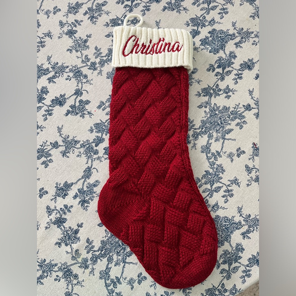 Red/White Embroidered Christmas Stocking